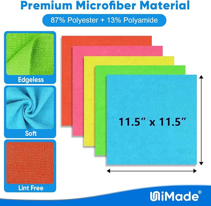 UNIMADE Microfiber Cleaning Cloth, 20 Pack Reusable Microfiber Towels for Cars Lint Free Cleaning Shop Towel Rags for Home Kitchen Automotive Bar Mechanic Restaurant Garage, 11.5"x 11.5", Multicolor