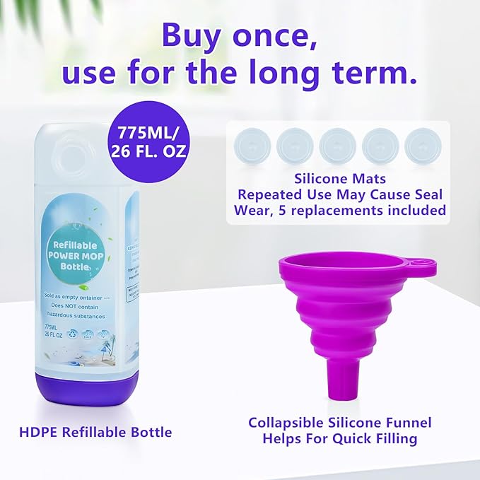 Refillable Bottle for Swiffer Power Mop Refills Solution Container, 775ML/26 FL OZ Reusable Cleaner Container, Empty, Leak-Proof, HDPE Power Mop Solution Bottle, Easy Install, Use Any Liquid Cleaner