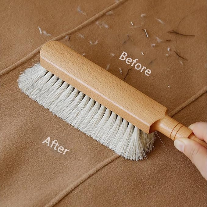 Horsehair Hand Brush Soft Bristles Oiled Beech Wood Handle Coat Brush 12 Inch Long (2pcs White Horsehair)