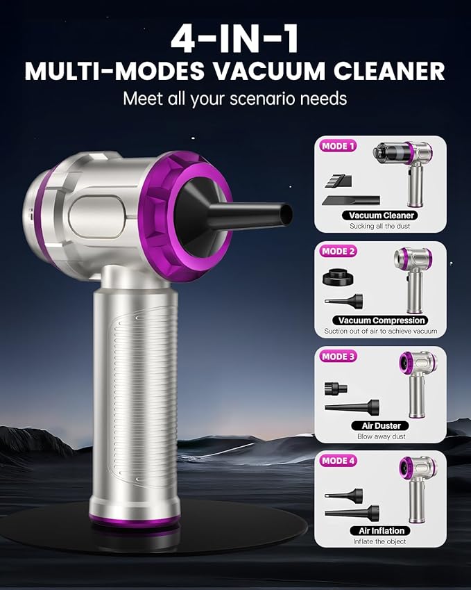 NOBIWA Portable Car Handheld Vacuum Cleaner 15000pa - 4 in 1 Vacuum Cleaner&Air Duster, Rechargeable Handheld Vacuum with Multi-Nozzles for Car, Home, Pet, Ideal Gifts for Men & Women (Pink)