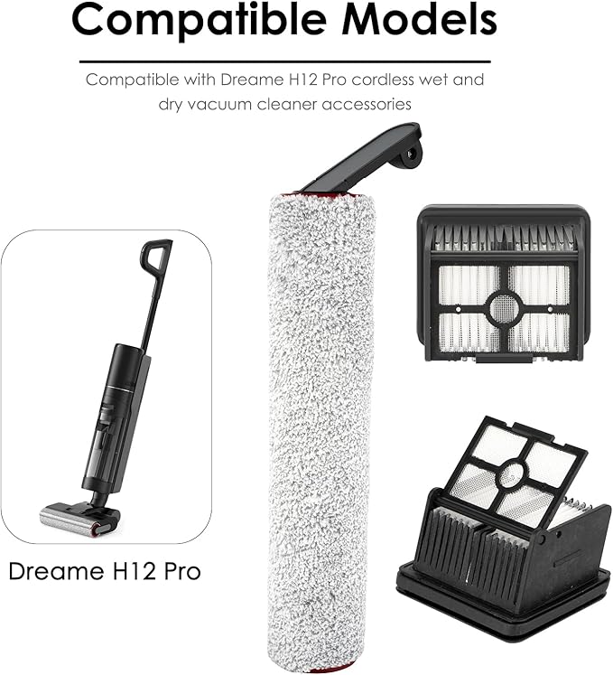 (6 Pack) H12 Pro Replacement Brush Rollers and HEPA Filters Compatible with Dreame H12 Pro/ H12 Dual Cordless Wet and Dry Vacuum Cleaner, 3 Brush Rollers, 3 HEPA Filters, Accessories Kit