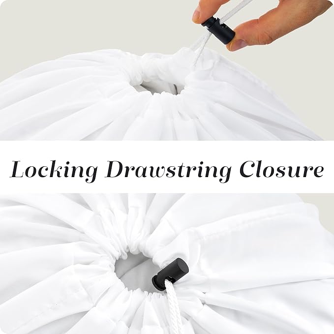 Handy Laundry Polyester Bag - Locking Drawstring Closure and Machine Washable. These Bags will Fit a Laundry Basket and Strong Enough to Carry up to 1 Load. (White)