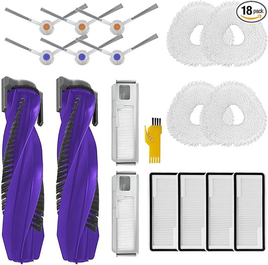 aoteng Replacement Accessories Kit for Narwal Freo X Ultra Robot Vacuum Cleaner 18 Packs 2 Main Brush, 4 Filters, 6 Side Brushes, 4 Mop Cloths, 2 Dust Bags