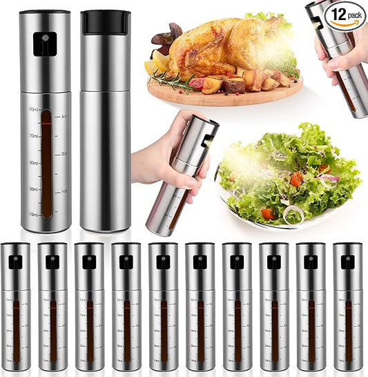 LemonRoad 12 Pcs Oil Sprayer for Cooking, 100ml Olive Oil Spray Bottle Stainless Steel Spray Bottle with Funnel for Kitchen, Salad, BBQ, Air Fryer
