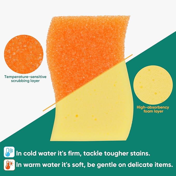 LAUNDRYLUX Scrub Sponge, 8 Pack Dual-Sided Temperature-Responsive Scrubber - Non-Scratch - Multipurpose Dish Sponges for Kitchens, Bathrooms, and Outdoor Use - S Shape