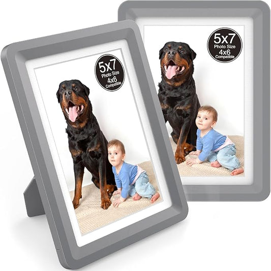 2-Pack 5x7 Picture Frame or 4x6 with Mat – Shatterproof Plastic Picture Frames for Family, Nursery & Playroom, Wall & Tabletop Frame for Home or Office, Safe Lightweight Design, Graphite Mist