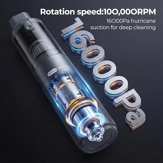 EPROEON EV1396 Cordless Handheld Vacuum Cleaner - 100W 16000Pa Powerful Suction, 14-24min Runtime, Multi-Nozzles & Floor Brush for Home, Car & Narrow Spaces