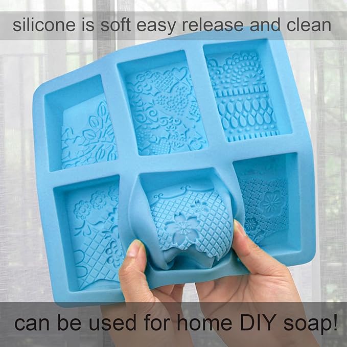 Silicone Soap Molds, 3D Detailed Flower Soap Mold, Rectangular Lace Pattern Soap Mold for DIY Handmade Soap Candle Wax Mold Lotion Bar, Bath Bombs, Reusable for Wedding Favors