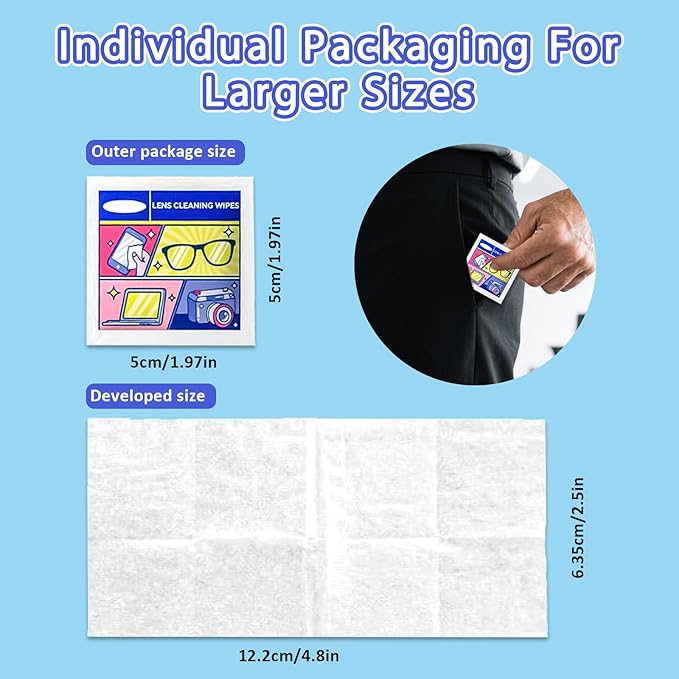 Eye Glasses Cleaner Wipes,Lens Wipes for Glasses/Sunglasses/Eyeglasses,Cleaning Wipes,Lens Wipes Individually Wrapped,Safe for All Lens Surfaces(500PCS)
