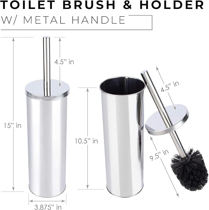 JS Jackson Supplies Sleek Toilet Brush and Holder with Metal Handle - Chrome