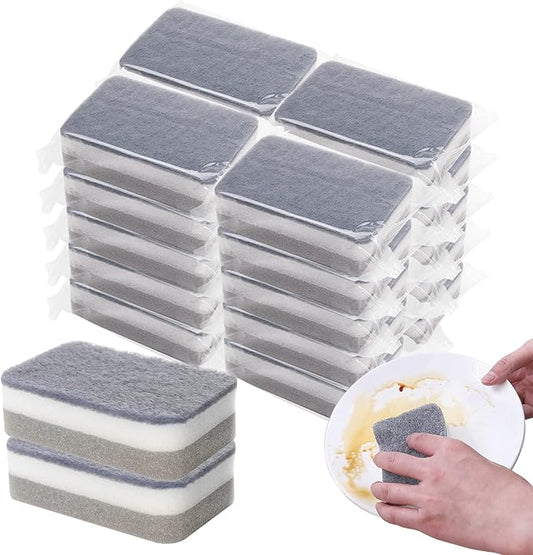 Individually Wrapped Sponges 20 Pack Kitchen Dishwashing Sponge Bulk, Non Scratch Dishes Scouring Pad Dishcloth, Odor-Free Sponge Wipes for Household Cleaning Dishes Travel Apartments - Grey