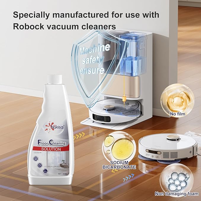 Nukisa Sweet Orange Scent Floor Cleaning Solution Compatible With Roborock Robot Vacuum And Mop Cleaner， Deep Cleans For Multiple Hard Floors, Suitable With All Robot Vacuums With Mopping (1 Bottle)