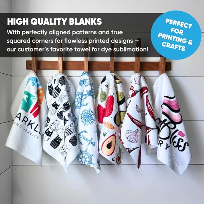 Microfiber Wholesale Sublimation Blanks Towels 16x16 - Premium Waffle Weave Microfiber Towels for Kitchen - Polyester Blanks for Kitchen or Craft Use - 6 Pack