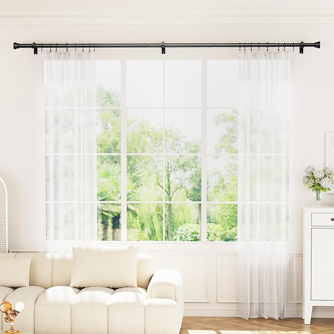 Curtain Rod 32-144 Inch, Heavy Duty 1 Inch Adjustable Curtain Rods for Windows, Black Extra Long Window Treatment Rods, Modern Design, Easy Installation