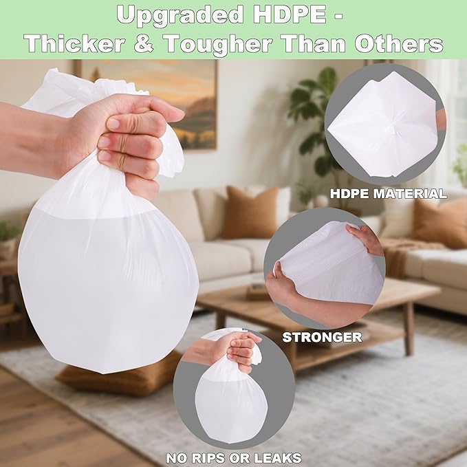 TECHSHARE 4 Gallon Small Trash Bags - 220 Count White HDPE Garbage Can Liners for Bathroom, Kitchen, Office - Strong Plastic Waste Basket Bags, Extra Value Bulk Pack for Everyday Use