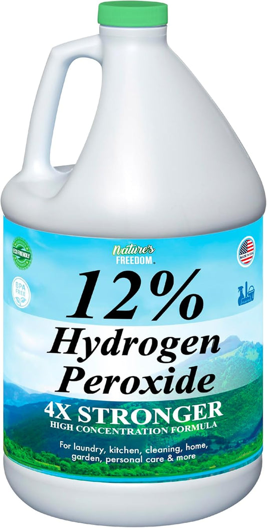 Nature's Freedom 12% Hydrogen Peroxide, Food Grade H2O2 and Purified Water Only, 1 Gallon Solution