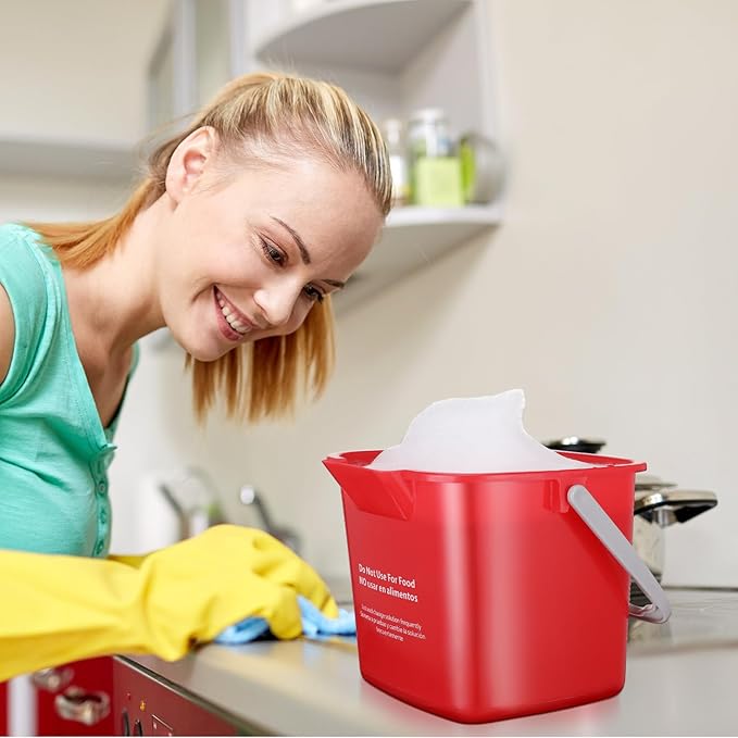 LemonRoad 3 Pcs Cleaning Bucket Small Sanitizing Square Bucket Multi-Size 3+6+8 Quart Detergent Pail for Home Commercial Restaurant Kitchen Office School Wash Rinse Sanitize Handwash(Red)