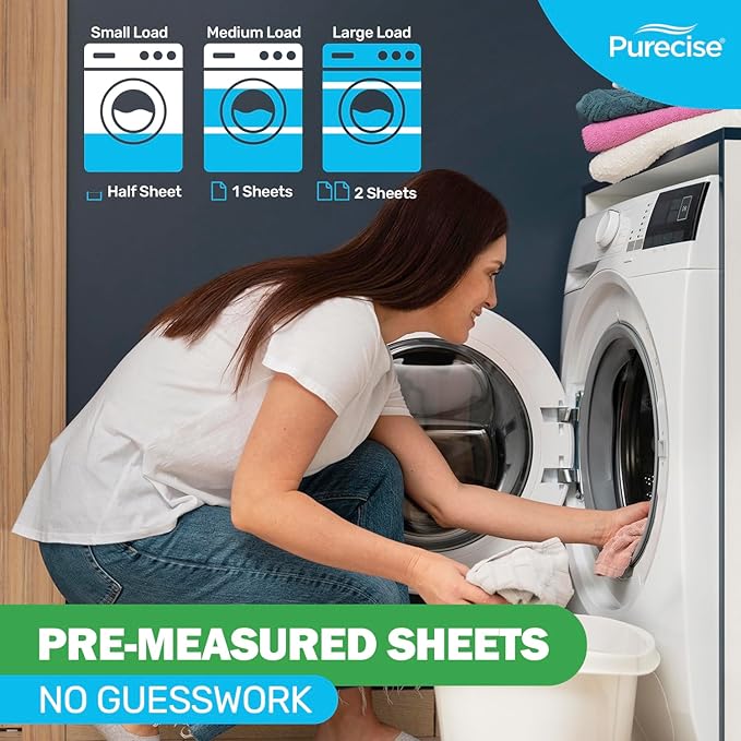 Purecise - Toss & Go - Unscented Laundry Detergent Sheets - No Mess, Skin-Friendly, Fast-Dissolving, Scent Free - 30 Loads - 5ct Pack of 3