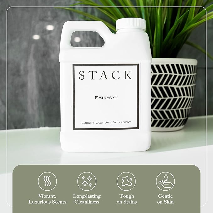 STACK Pure Grace Luxury Laundry Detergent - Highly Scented Laundry Detergent for HE & Standard Washers - Infused With Egyptian Musk and Patchouli - Dye Free Gentle & Effective Cleaning - 16 oz