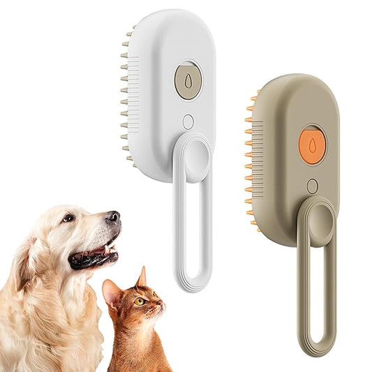 MCDZZHSTBD Steamy Pet Brush - Convenient Hair Removal, Easy Collection, Massage Function - Ideal Steam Brush for Cats! (White+coffee)
