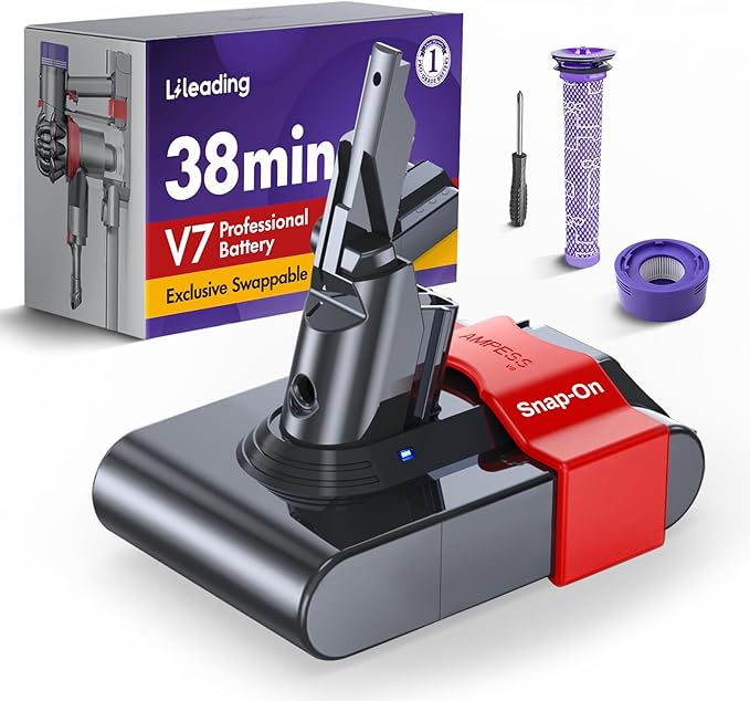 LiLeading Exclusive Swapple 38 Min Runtime V7 Replacement Battery, Compatible with Animal, Motorhead, Trigger, HEPA, Car+Boat, Absolute, with 2 Filters