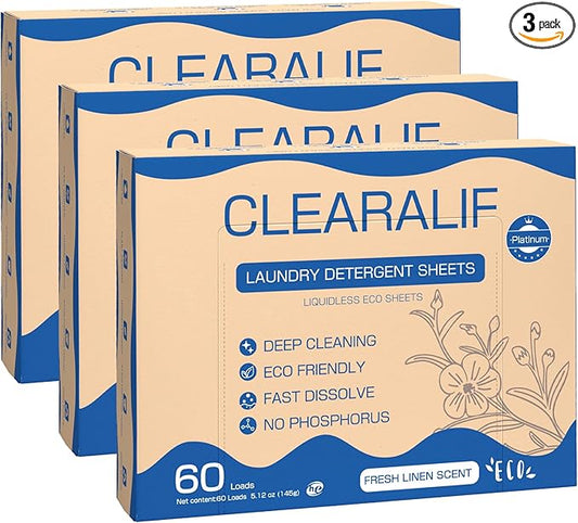 CROS 180 Loads Laundry Detergent Sheets Linen Scent, for Travel, Home, Apartment, Dorm, Laundry Detergent Strips Eco Friendly, Hypoallergenic, Liquidless Washing Supplies