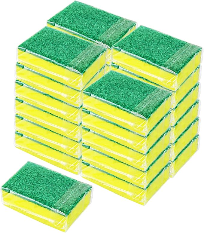Sponge Individually Wrapped 24 Pack Kitchen Dishwashing Sponge, Non Scratch Scouring Pad, Odor-Free Sponge Wipes for Travel Apartments
