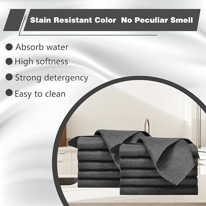 10PCS Thickened Magic Cleaning Cloth,Bsorbent Magic Cleaning Glass Cloth,Reuseable Streak Free Magic Fiber Microfiber Cleaning Cloth for Kitchen, Window, Glass, Cars (Black)