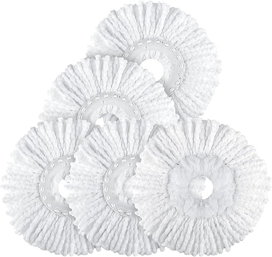 Spin Mop Replacement Head 5 Pack Magic Mop Refill for Hurricane 360° Systems, Microfiber Spin Mop Head, Round Shape Standard Universal Size