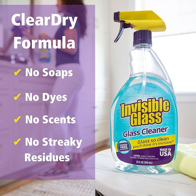 Invisible Glass 92194-2PK Premium Glass and Window Cleaner for Auto and Home Cleans Glass, Windows, Mirrors, and More, Streak-Free, Ammonia-Free, Tint-Safe, 32 Fl Oz (Pack of 2)