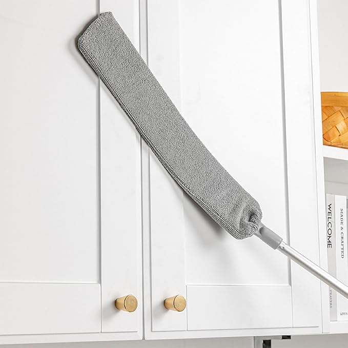 Retractable Gap Dust Cleaner, 94” Flat Cleaner with Hanging Hook, Bendable and Detachable Head Microfiber Duster, Washable Dust Brush for Home, AC, Car and Hard-to-Reach Corners, Containing 2 Clothes