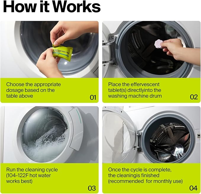 Washing Machine Cleaner Tablets, 24 Pack, Machine Cleaner Tablets, Septic-Safe, Helps Descale and Maintain Drum Cleanliness, 12 Month Supply