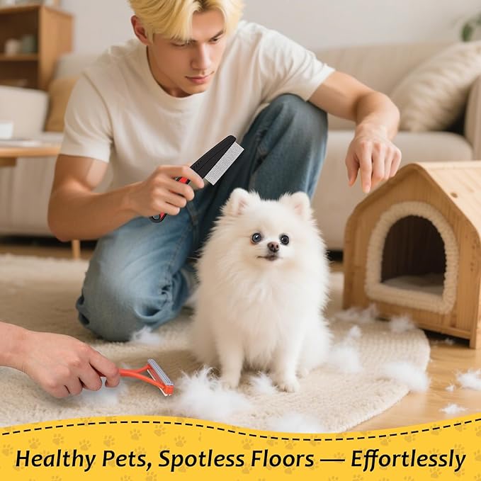 Dexspoeny 3 Pcs Pet Hair Removal Glove Set, Reusable Electrostatic Pet Hair Remover with Hair Remover Brush and Pet Comb, Upgrade Efficient Cats&Dogs Grooming Gloves for Clothes Furniture Carpet Seat