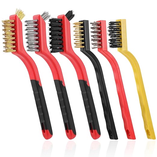 6 Pieces Wire Brushes Set, Small Metal Brass/Stainless Steel/Nylon Brushes for Cleaning Metal Rust Remover and Paint Removal