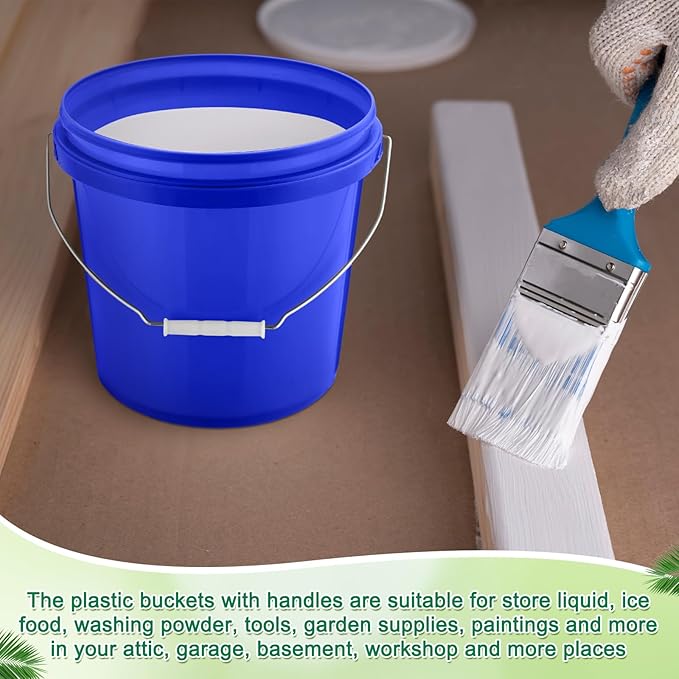 Tioncy 10 Pcs 2 Gallon Plastic Bucket with Lid Heavy Duty 2 Gallon Bucket Pail with Lid Handle for Storage Container Home Household Cleaning(Blue)