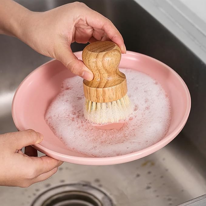Natural Wooden Dish Brush，Kitchen Bamboo Scrub Brush for Dishes，2 Pack (Style-B, Large)