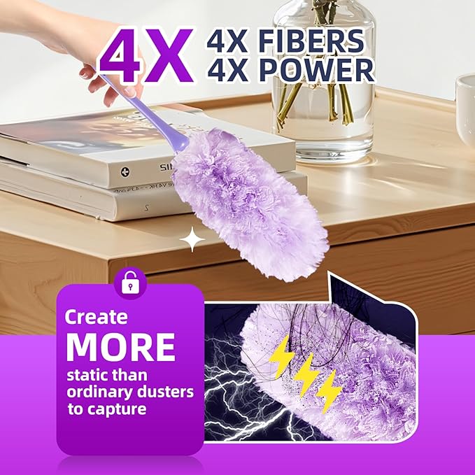 CHUSHE Duster Refills 20-Pack with 2 Handles ， Fits All Swiffer Handles ，4X Efficient for 360° Cleaning on Blinds, Ceiling Fans & Furniture