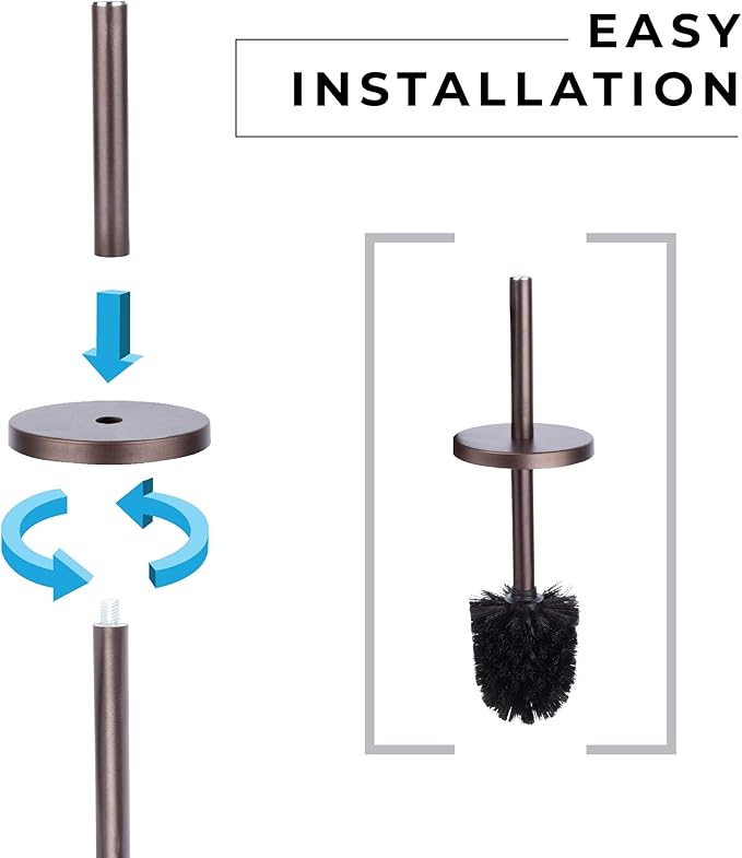 JS Jackson Supplies Sleek Toilet Brush and Holder with Metal Handle - Bronze, Pack of 2