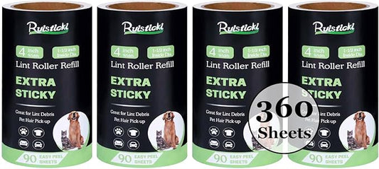 4 inch Lint Roller Refills for Amazon IKEA Evercare and Others, Extra Sticky Lint Remover Roller Refills 4 Pack, 90 Sheets per Refill, 360 Sheets Total (Inside Dia. 1 1/2 inch)