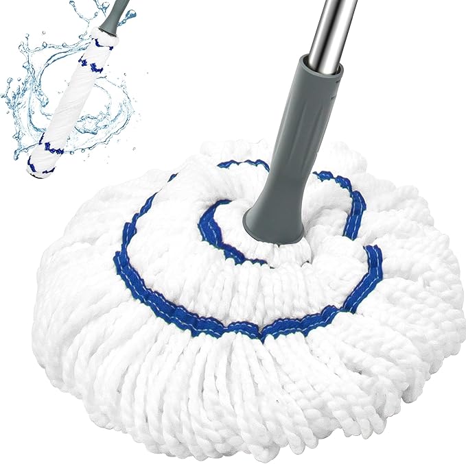 Self Wringing Floor Cleaner with 52.5 Inch Long Handle, Heavy Duty Wet Mop for Hardwood, Tile, Vinyl, Laminate Floors (White)