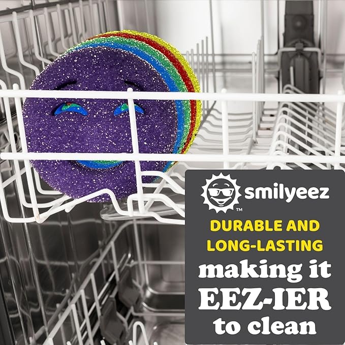 The Original Smiling Handle for Scrub Daddy (Reg. TM) Sponge and Scrub Moji Sponge (White Handle) & 3 Scrub Moji DUO's