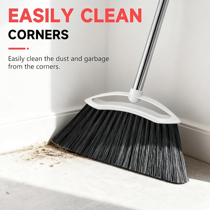 EZKEY Heavy Duty Broom, 54-inch Adjustable Long Handle Angle Brooms Large Brooms for Sweeping Indoor and Outdoor Commercial Broom for Home Kitchen Patio Garage Porch Courtyard Classroom, White