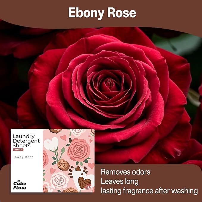 Laundry Detergent Sheets, Ebony Rose Scent - 100 Loads | 72-hour long lasting fragrance, Eco Friendly Sheets | Pre-Measured, Liquidless for Deep Clean | Hypoallergenic, Travel Laundry Soap Strips