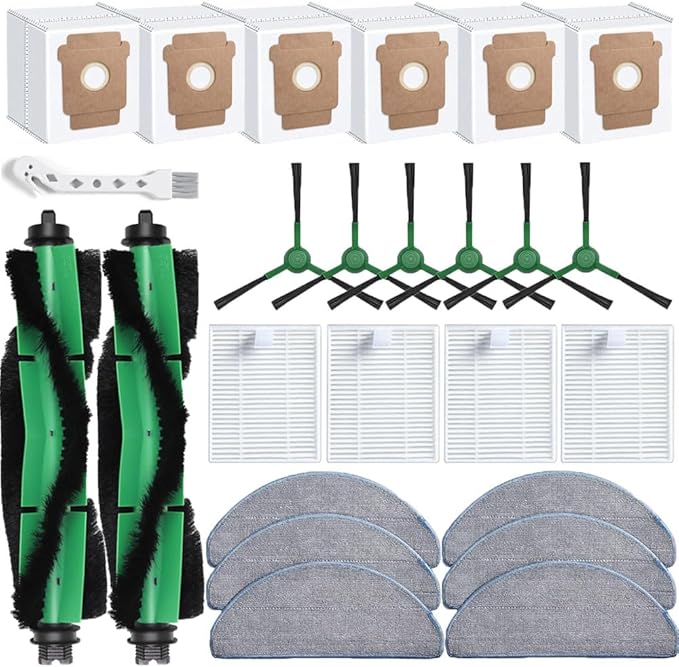 MIXEAL 25 Pcs Replacement Parts for iRobot Roomba 104/105 Vac/ 105 Combo/Vac 2/ (Q0520/Q052) Vacuum, 2 Main Brushes,4 Filters,6 Dust Bags,6 Side Brushes,6 Mop Pads