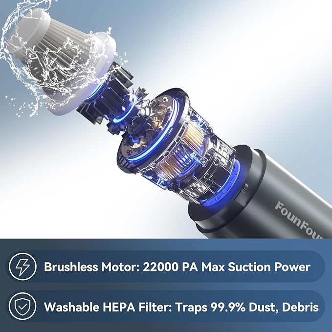 MGVK Handheld Vacuum Cordless, Portable Car Vacuum, High Power Cleaner for Pet Hair/Car/Home, Suction & Blow 2 in 1, 17-30 Min Run Time, Small Lightweight Gadget, Type-C Rechargeable