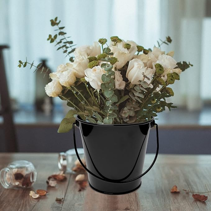 Metal Buckets with Handle, 6 Pack 5.91 Inch Black Iron Pail, Easter Bucket,Pencil Holder and Flower Pots,Craft Supply Holders for Events,School Storage and Party (Black)