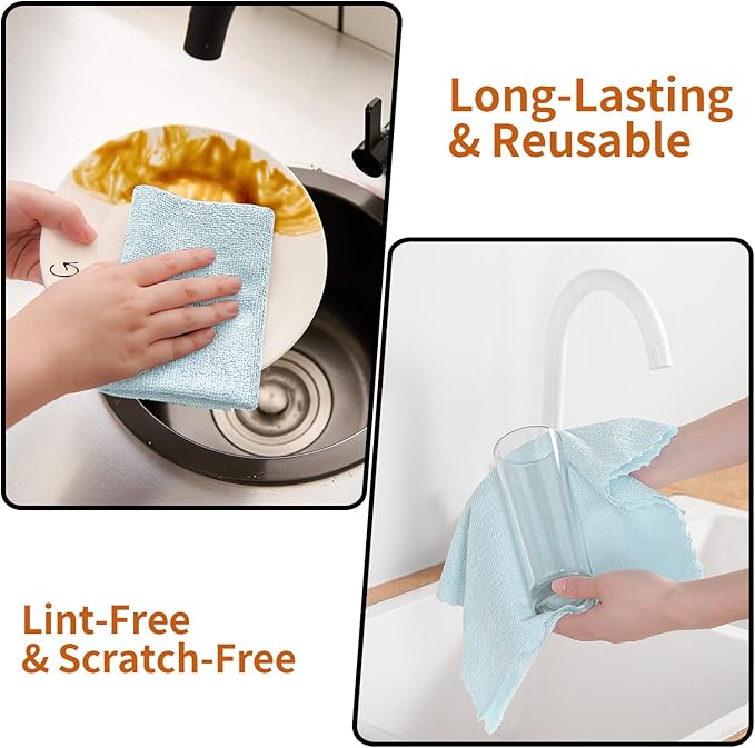 Tigona 80 Pack Microfiber Cleaning Cloth Roll,Lint Free Rags & Tear Away Reusable Towels Washable Scratch,Ultra Absorbent Dish Rags(12" x 12") for Car Kitchen Home Garage-Blue