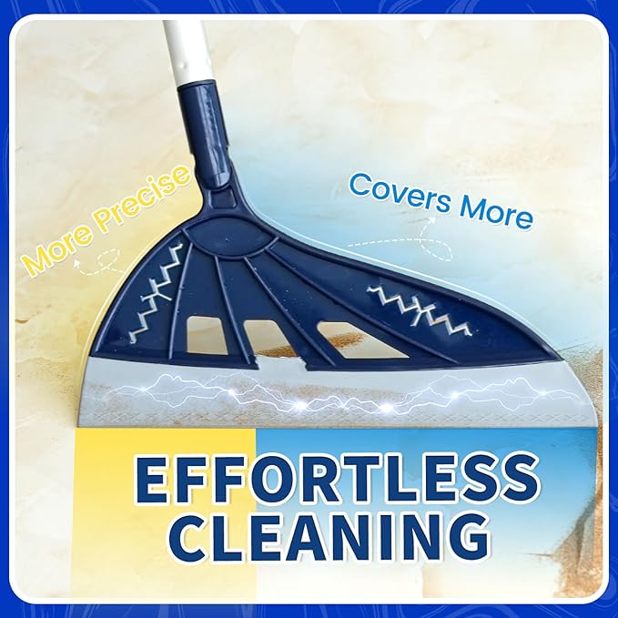 Magic Air Broom, Squeegee Broom for Floor Cleaning, 60’’ Multifunctional Floor Squeegee with Aluminum Adjustable Handle, Magic Broom for Glass, Fine Dust, Pet Hair, Liquids (Ocean Blue)