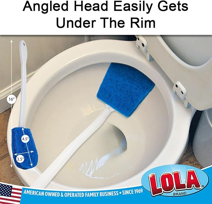 LOLA Bath & Toilet Bowl Scrubber Brush w/Comfort Handle, 2 Pack, w/Hang Hole. Non-Scratch, Removes Rings w/Scrubbing Pad, 2 Pack