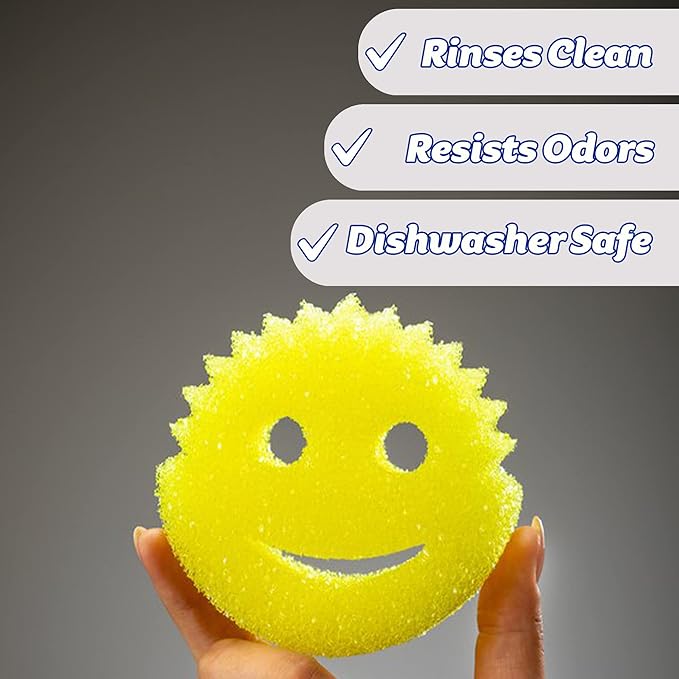 Scrub Daddy Original Dish Sponge Twin Pack, Smiley Face Sponges for Cleaning & Washing Up - Multipack Kitchen Non Scratch Scourers with FlexTexture Firm & Soft Scrubbing, Dishwashing Scrubber - Yellow